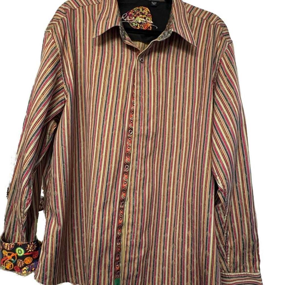 Robert Graham Men's Multicolor Striped Button Down Shirt with Flip Cuffs